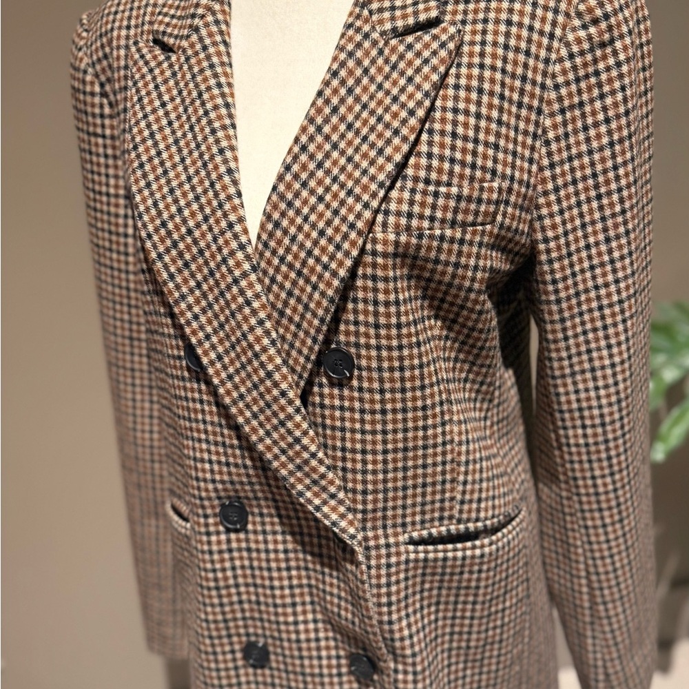 Astr Brown Checkered Double-Breasted Blazer, Size L - Picture 2 of 7